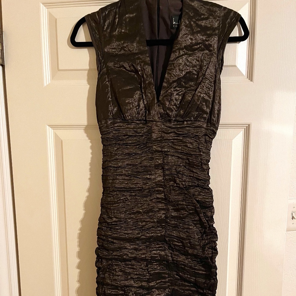 Olive Green Ruched Nicole Miller Cocktail Dress Size 8